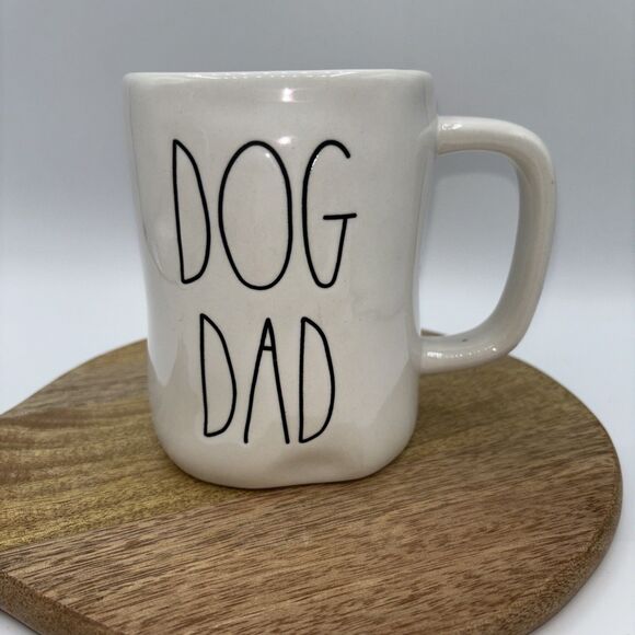 Rae Dunn Artisan Collection "DOG DAD" Mug Cup Coffee Magenta White/Black  NWOT - Picture 1 of 6